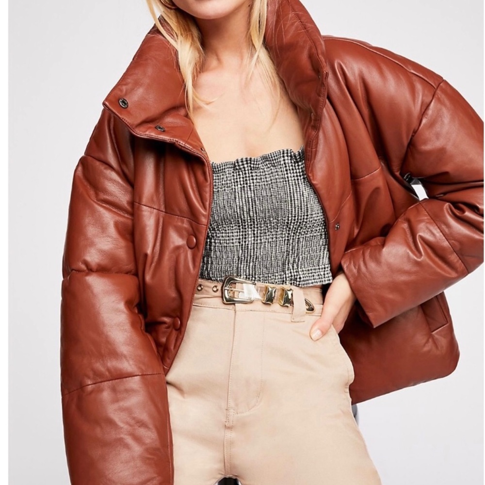 Free People Leather Puffer Jacket size M, like new!